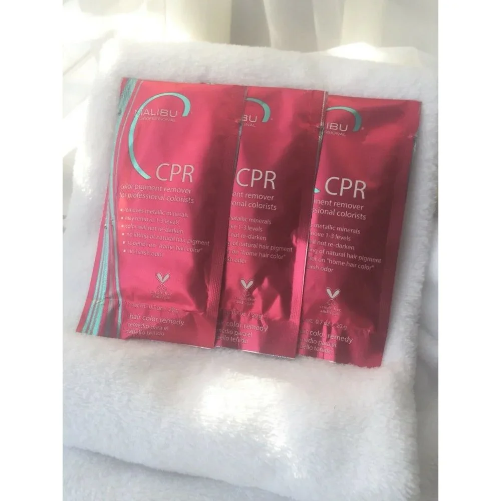3‎ Malibu CPR Color Remover Stain Pigment Reducer Packets and 3 Processing Caps